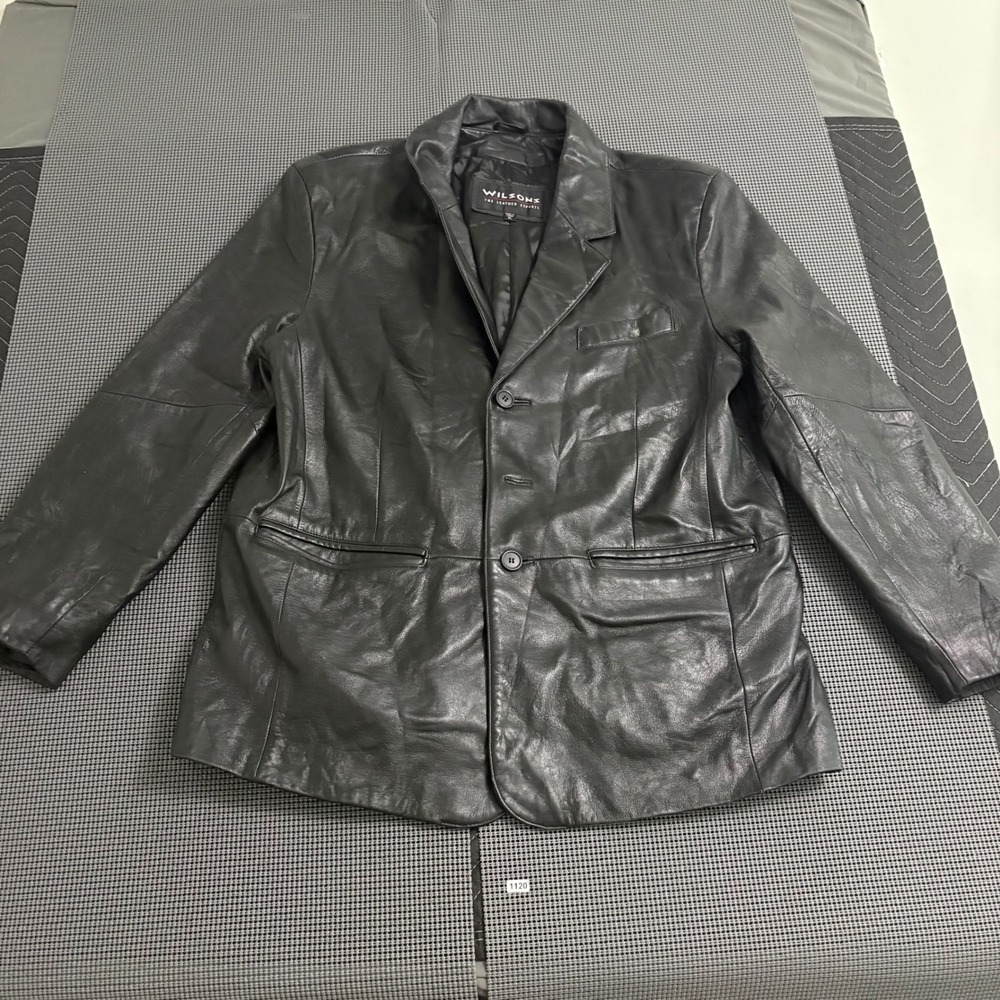 Wilsons The Leather Experts Mens XL Black Leather Blazer Three Button Jacket
